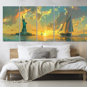 Abstract New York Painting Canvas Print, Statue of Liberty Poster, New York Wall Art, Framed and Ready to Hang