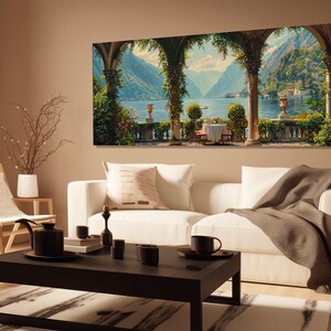 Lake Como Coast Oil Painting Canvas Print in a Vintage Style, Italy Wall Art, Lake Como Panorama, Lake Como Poster, Framed & Ready to Hang image 5