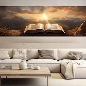 Die Heilige Bibel Leinwanddruck, religiöse Malerei, Bibel Wandkunst, religiöse Wandkunst, große Bibelmalerei, gerahmt und fertig zum Aufhängen