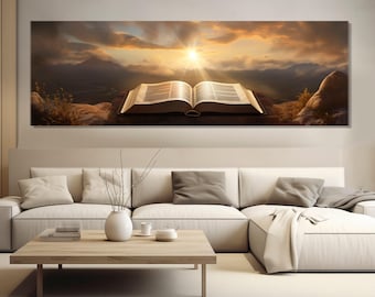 The Holy Bible Canvas Print, Religious Painting, Bible Wall Art, Religious Wall Art, Large Bible Painting, Framed and Ready to Hang