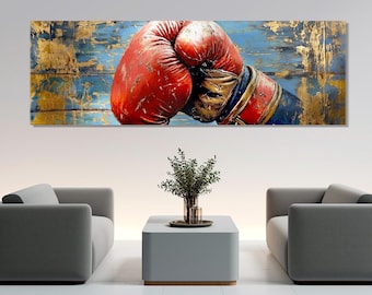 Stampa su tela raffigurante un guantone da boxe retrò, arte murale dedicata al pugilato, incorniciata e pronta da appendere.