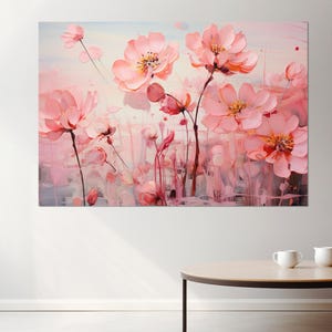 Abstract Soft Pink Flowers Blossom Painting Canvas Print, Floral Wall Decor, Flowers Wall Art, Framed and Ready to Hang