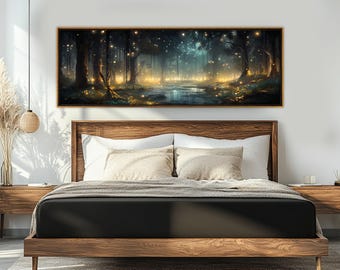 Fairy Forest with Fireflies Canvas Print, Mystical Forest Wall Art, Framed & Ready to Hang