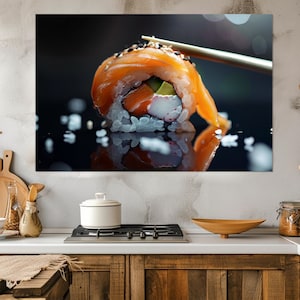 Sushi Canvas Print, Sushi Wall Art, Scenic Sushi Print, Japanese Wall Decor, Japanese Kitchen Decor, Framed and Ready to Hang