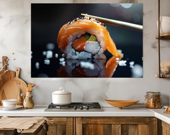 Sushi Canvas Print, Sushi Wall Art, Scenic Sushi Print, Japanese Wall Decor, Japanese Kitchen Decor, Framed and Ready to Hang