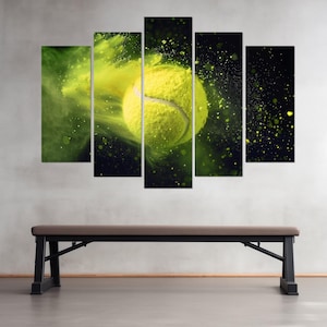 Impressão em tela abstrata de tênis, arte de parede de tênis, presente para jogador de tênis, decoração de parede de tênis, pintura de tênis, emoldurada e pronta para pendurar