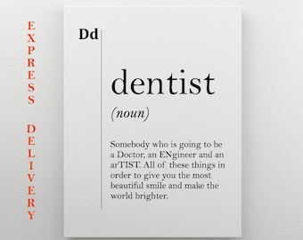 Dentist Canvas Art, Dentist Gift, Dentist Definition, Dentist Poster, Dental Office Decor, Orthodontist Gift, Stomatology Gifts