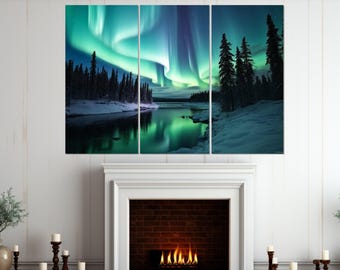 Northern Lights Wall Art, Aurora Borealis Canvas Print, Framed and Ready to Hang