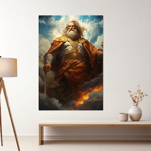 Zeus - God of Sky and Weather Canvas Print, Greek Mythology Wall Art, Zeus Painting, Zeus Poster, Framed and Ready to Hang