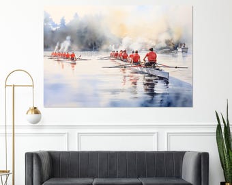 Rudern Wandkunst, Rudern Malerei Leinwand Druck, Ruder Geschenk, Bootfahren Malerei, Bootfahren Leinwand Kunst, gerahmt und fertig zum Aufhängen
