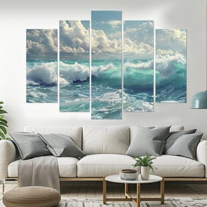 風景の海のキャンバスアート、海の波のキャンバスプリント、海の波の絵画、海のウォールアート、海水ウォールアート、額入りですぐに掛けられます。 画像 6