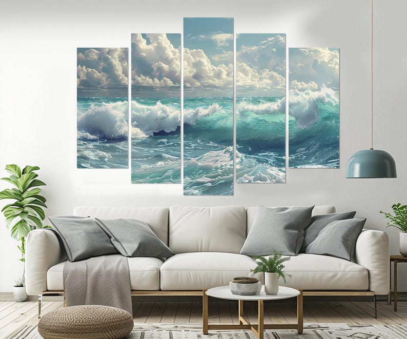 風景の海のキャンバスアート、海の波のキャンバスプリント、海の波の絵画、海のウォールアート、海水ウォールアート、額入りですぐに掛けられます。 画像 6