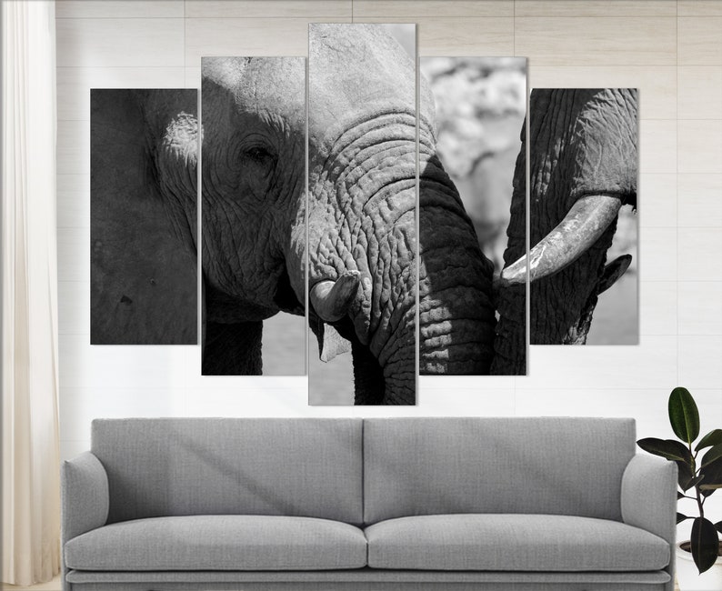 Black and White Elephants Canvas Art Elephants Print Love Etsy