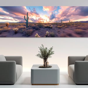 Scenic Desert Landscape Canvas Print, Desert Wall Art, Cactus and Clouds in Desert Painting, Abstract Desert Art, Framed and Ready to Hang