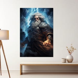 Zeus - God of Sky, Thunder and Lightning Canvas Print, Greek Mythology Wall Art, Zeus Painting, Framed and Ready to Hang