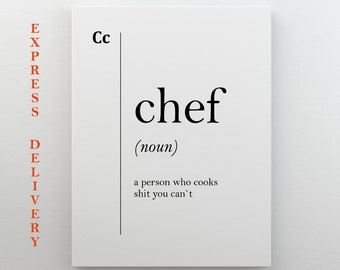 Chef Canvas Art Definition Print Gift For Cook Cooking Poster Funny Kitchen Decor Print Restaurant Wall Decor Cooking Wall Art Mother Gift