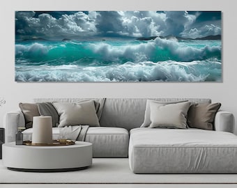 大型海景キャンバスプリント、パノラマオーシャンウォールアート、額装済みですぐに飾れます