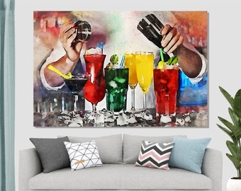 Cocktails Canvas Art, Barman Gift, Cocktail Bar Decor, Cocktails Poster, Party Cocktails Canvas Art, Barman Wall Art