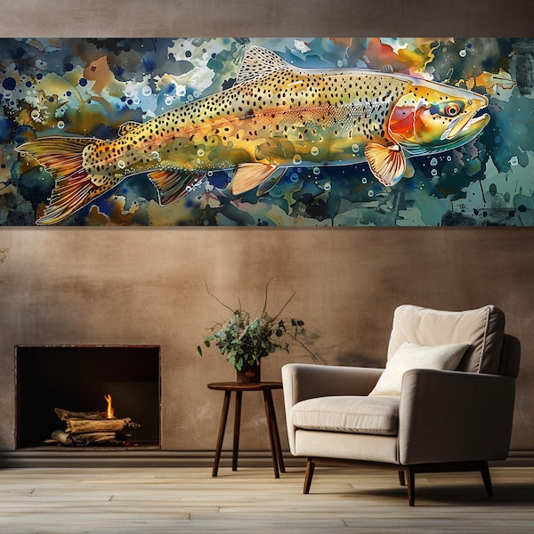 Large Rainbow Trout Canvas Print, Fishing Wall Art, Rainbow Trout Painting, Fisherman Gift, Fishing Painting, Framed and Ready to Hang