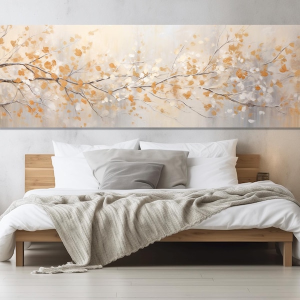 Soft Tones Golden Tree Branch Canvas Print, Neutral Wall Art, Framed & Ready to Hang
