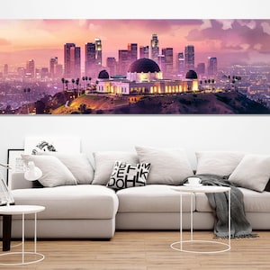 Griffith Observatory in Los Angeles Canvas Print, Large Los Angeles Wall Art, Griffith Observatory Painting, Framed and Ready to Hang