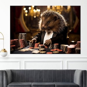 Impressão em tela de cartas de baralho de ouriço, arte de parede de pôquer, decoração de parede de cassino, presente para jogadores, emoldurado e pronto para pendurar
