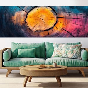 Abstract Tree Rigs Canvas PRINT, Wood Cut Wall Art, Wood Texture Poster, Colorful Wood in Interior, Bedroom Decor, Framed & Ready to Hang