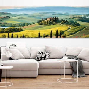 Scenic Tuscany Painting Canvas Print, Tuscany Wall Art, Panoramic Tuscany Poster, Italy Painting, Tuscany Landscape, Framed & Ready to Hang