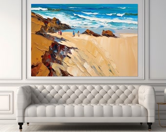 Abstract Beach Painting Canvas Print, Beach Wall Art, Sea Painting, Framed and Ready to Hang