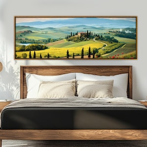 Panoramic Tuscany Canvas Print, Tuscany Wall Art, Large Tuscany Poster, Italy Painting, Tuscany Landscape Print, Framed & Ready to Hang