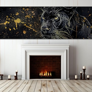 Abstract Panther Painting Canvas Print, Scenic Panther Poster, Panther Wall Art, Animals Canvas Art, Framed and Ready to Hang