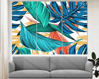 Tropical Flowers Canvas Print, Tropical Wall Art, Abstract Jungle Canvas Art, Tropical Leafs, Jungle Wall Art, Palm Leafs , Abstract Art