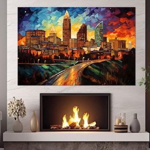 Raleigh Wall Art, Abstract Raleigh Canvas Print, Raleigh Skyline, Raleigh Downtown, Raleigh Poster, Framed and Ready to Hang