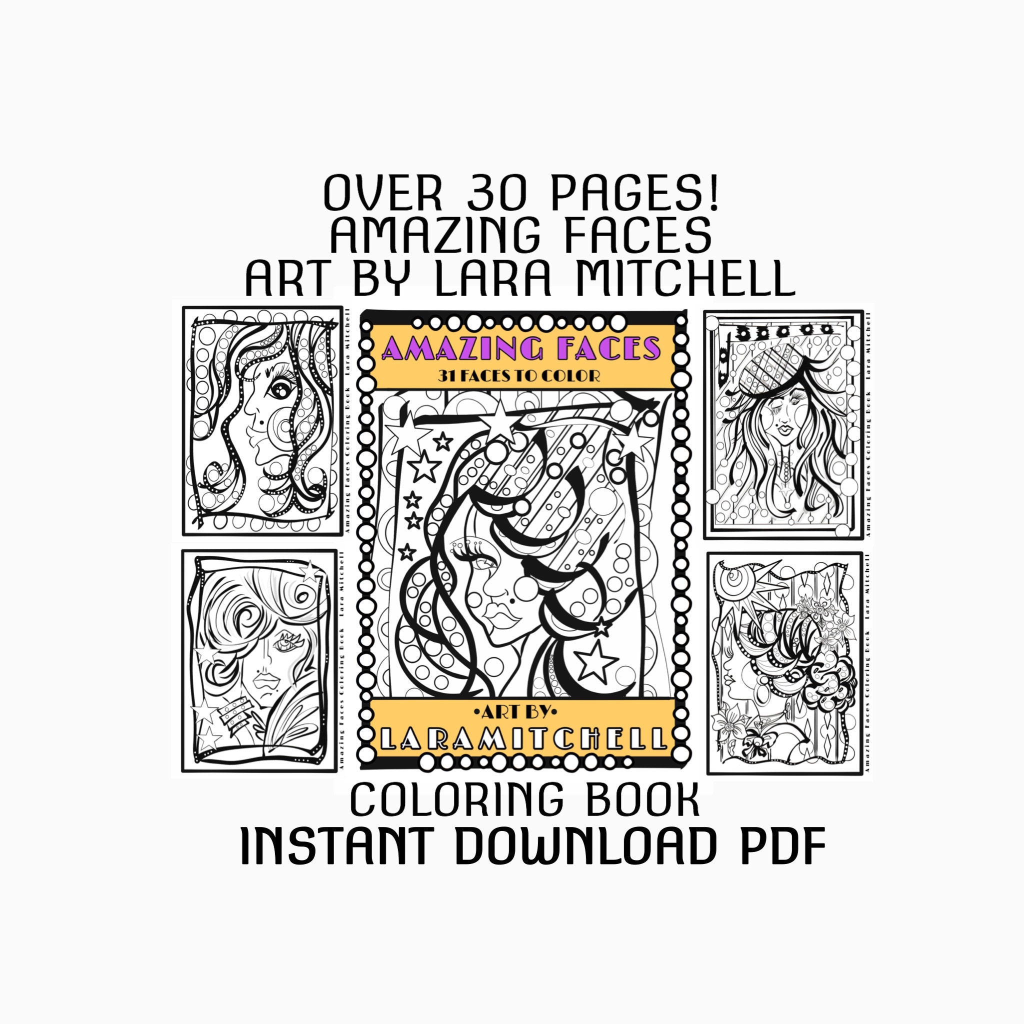AMAZING FACES PDF coloring book instant download 31 pages | Etsy
