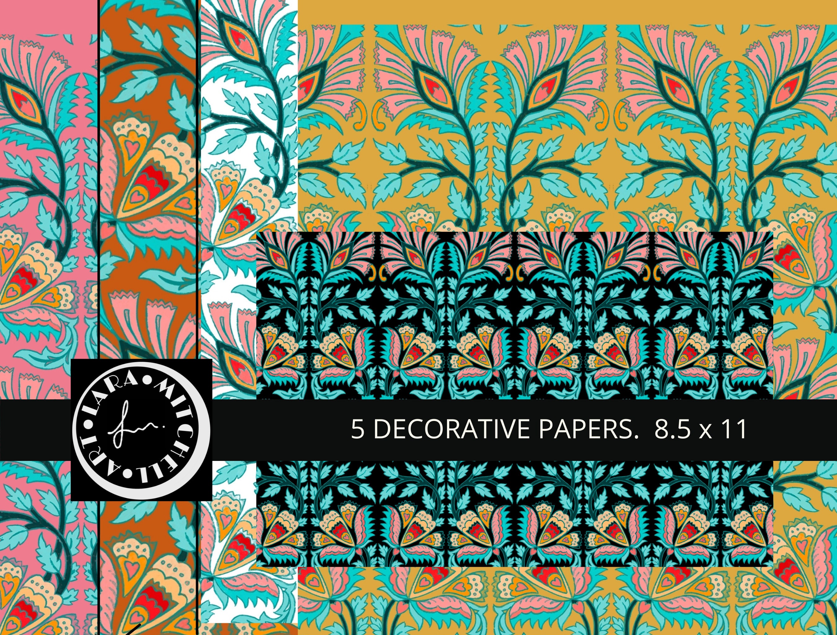 Five Boho decorative papers printable paper Scrapbook - Etsy 日本