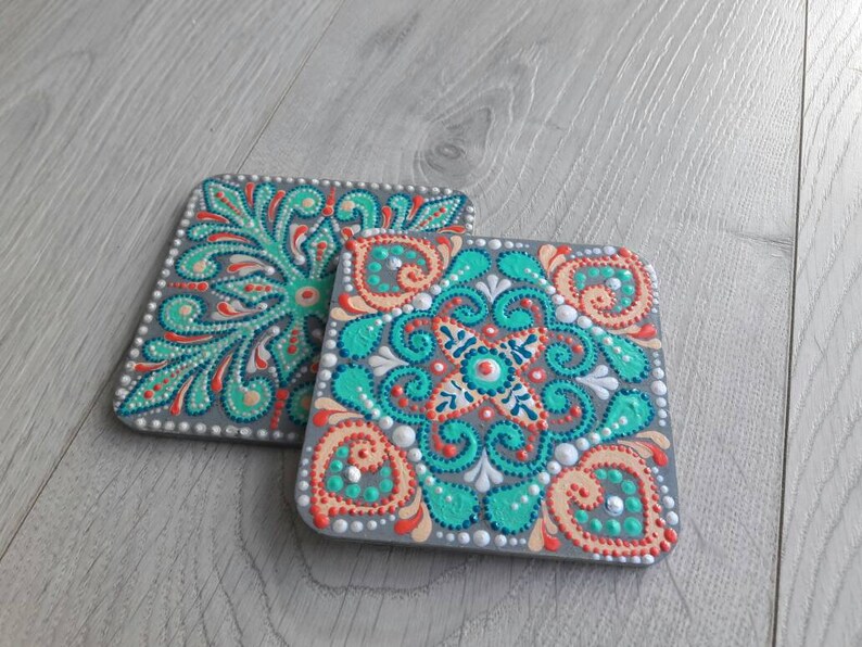 Set of 2 Hot Cup Holder Coaster With Painting Tenderness Cup Etsy