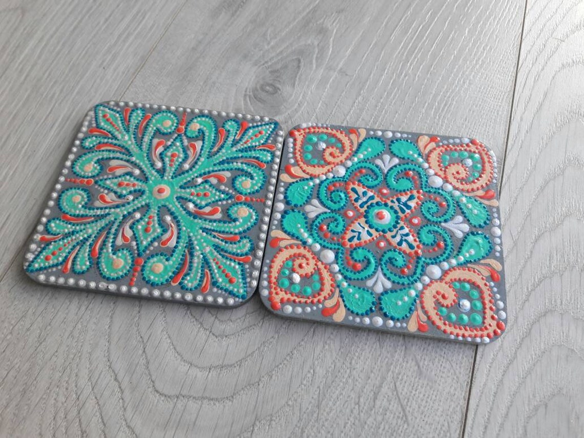 Set of 2 Hot Cup Holder Coaster With Painting Tenderness Cup Etsy