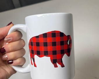 Buffalo Plaid Buffalo 15 oz Sublimation Mug – Coffee Cup, Buffalo Lover Gift, Buffalo Bills Christmas Gift