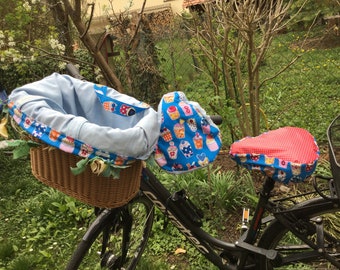 Sac panier à vélo avec housse de selle assortie