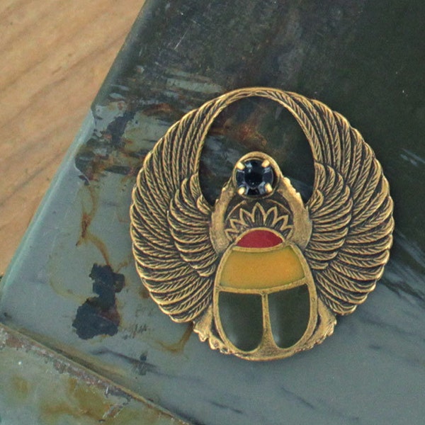 Vintage Egyptian Revival Finding, Stamped from the Original Dies of the 1920s, Brass, Hand Enameled, Hand Soldered