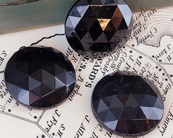 Delineated Vintage Glossy Black Czech Buttons