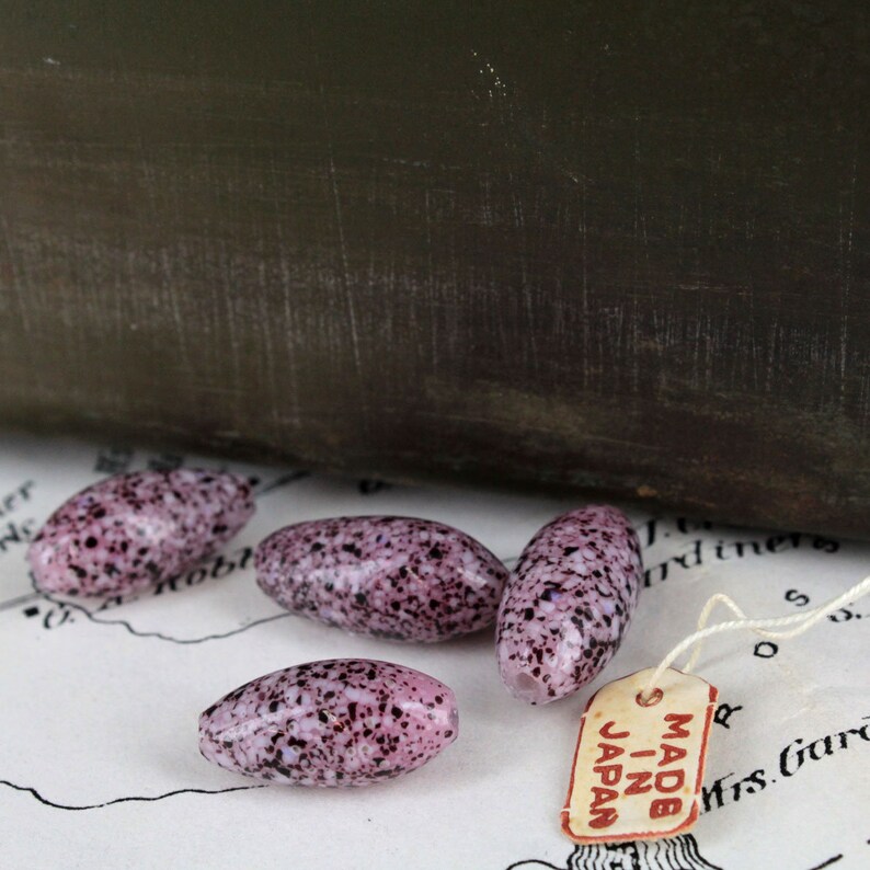 Vintage Japanese Picasso Speckled Amethyst Glass Beads Set of 6