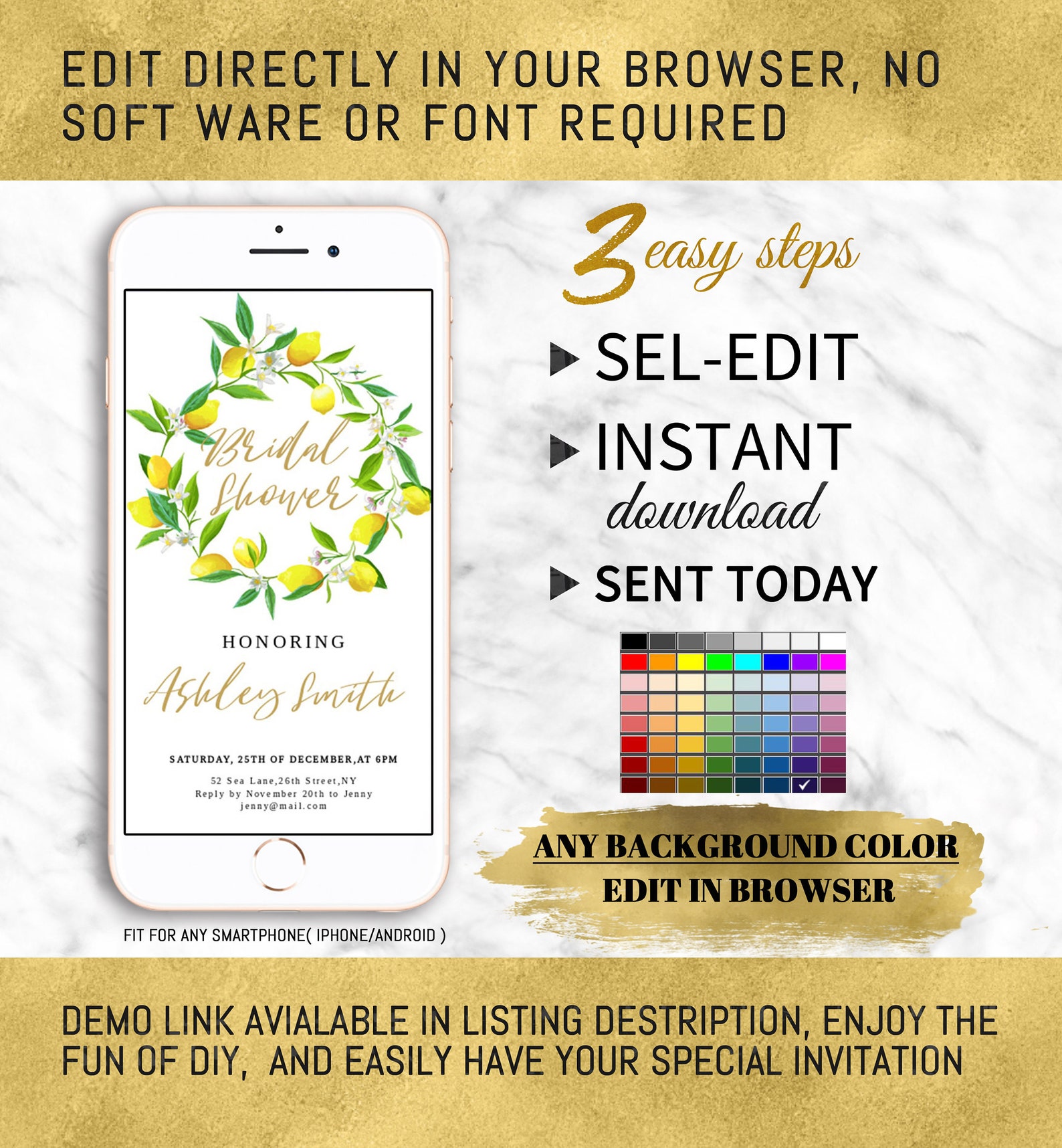 Electronic Bridal Shower Invitation Bridal Shower Template Etsy