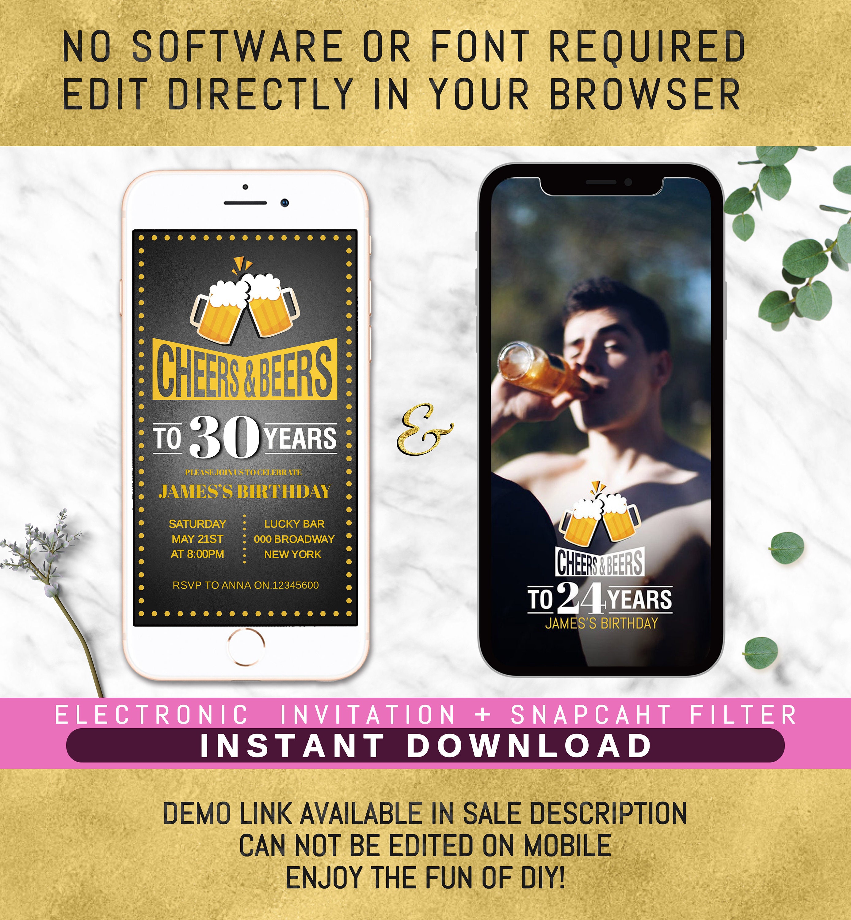 Evite birthday invitesINSTANT DOWNLOAD EDITABLEphone Etsy