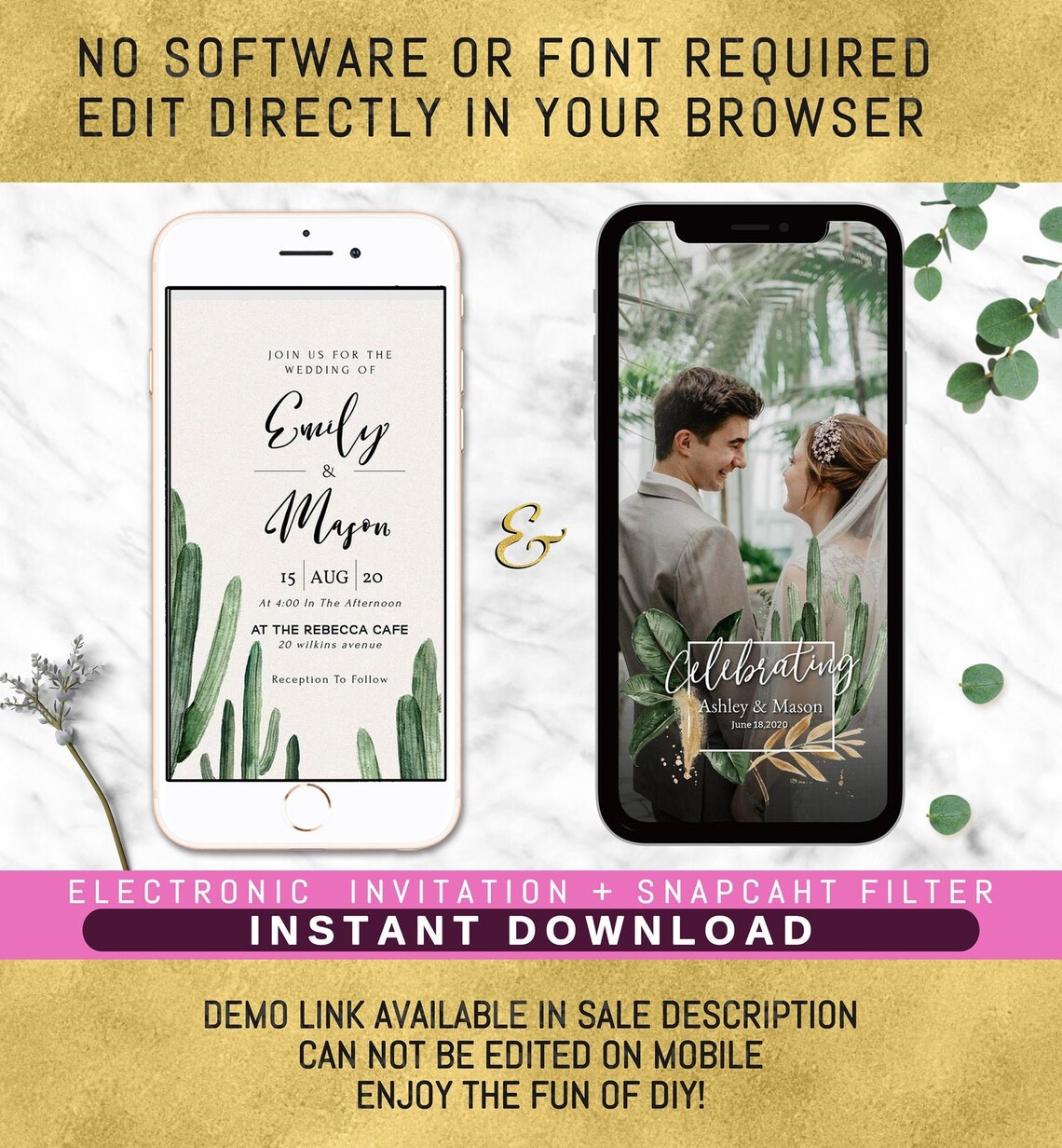 Electronic invitation wedding template-INSTANT DOWNLOAD | Etsy