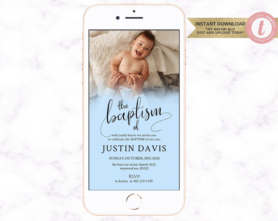 Electronic Invitation Baptism Invite INSTANT DOWNLOAD EDITABLE Etsy