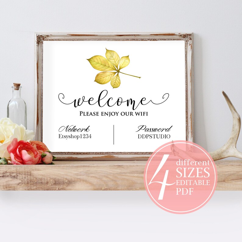 Wifi Sign Template Printable Wifi Password Welcome Guest - Etsy