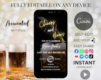 Animated Bachelor Party Invitation: Cheers & Beers Phone Invite (Digital Template)