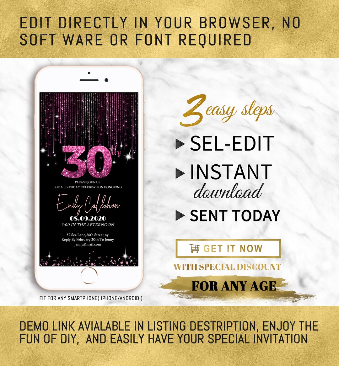 Electronic Birthday Invitations for Women INSTANT DOWNLOAD Etsy