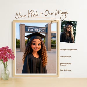 Custom Graduation Cartoon Portrait, Personalized Background, Pixar-Style Digital Art 3D Animated Gift, Cartoon Portrait from Photo Gift